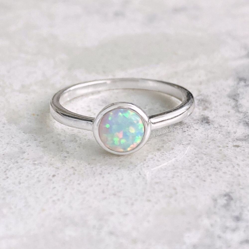 White Lab Opal Sterling Silver Ring Size 5
